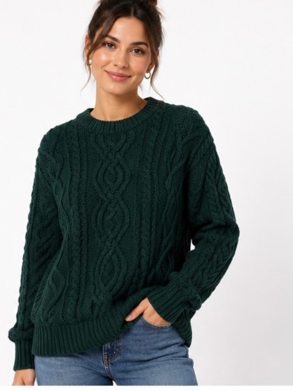 Aran Crafts Medium 100% Wool Cable Knit Sweater Irish Knit Dark Green